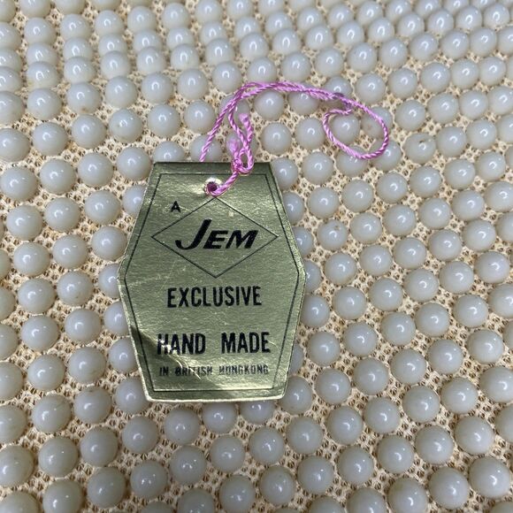 Vintage JEM Handbag Lucite Beaded Hand-Made British Hong Kong Cream Mid Century - Picture 10 of 16